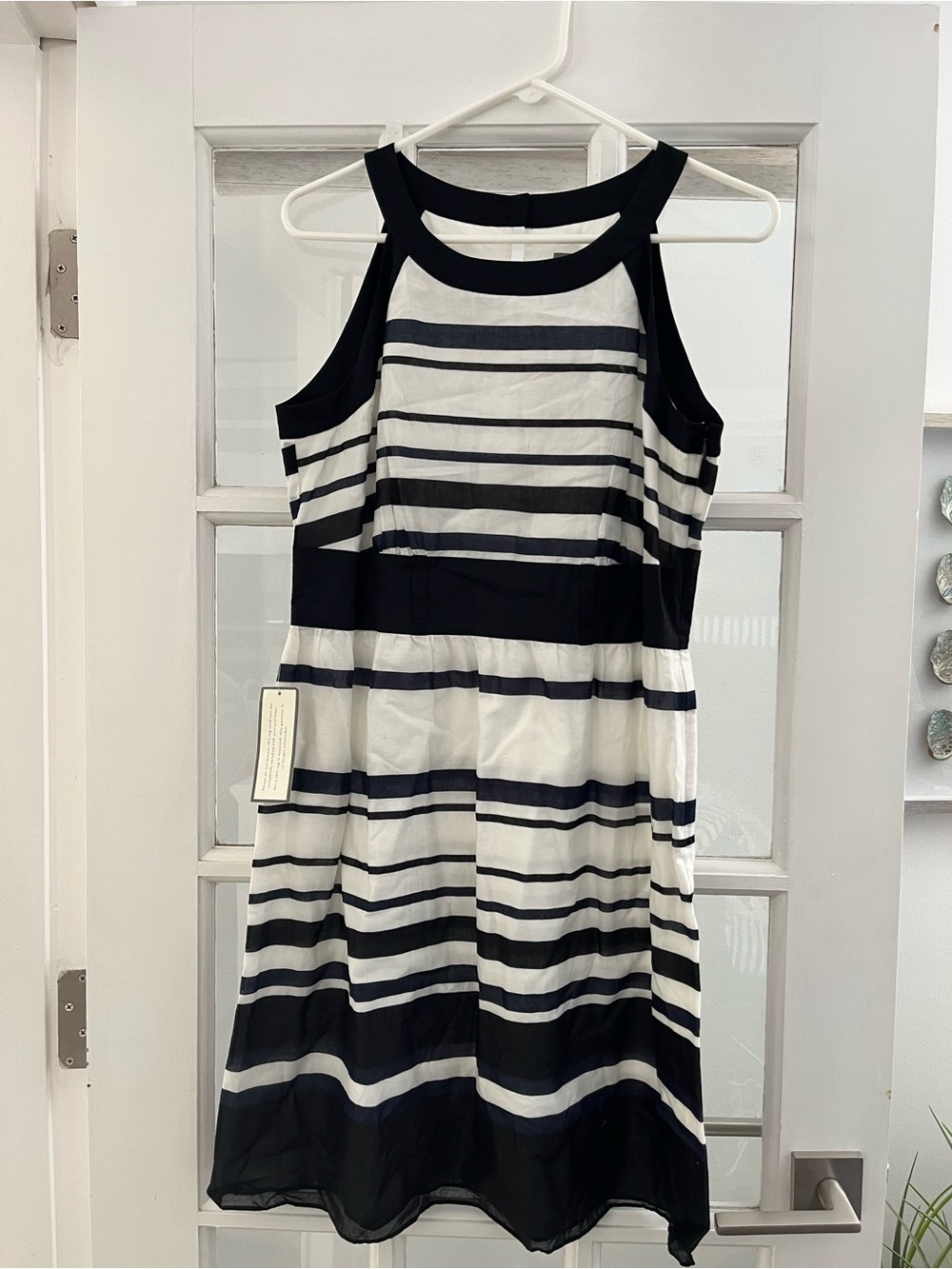 Ann Taylor Striped navy and White Halter Fit & Flare Dress